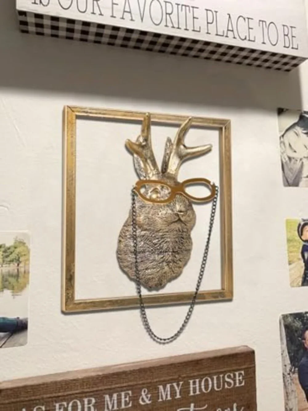 Vintage Animal Heads Wall Decor - Gold Resin Sculptures with Metal Frame for